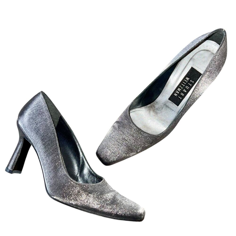 Stuart Weitzman Vintage Heels Metallic Retro Square Toe